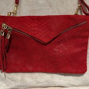 Red Snake Print Suede Women's Bag made in Italy
